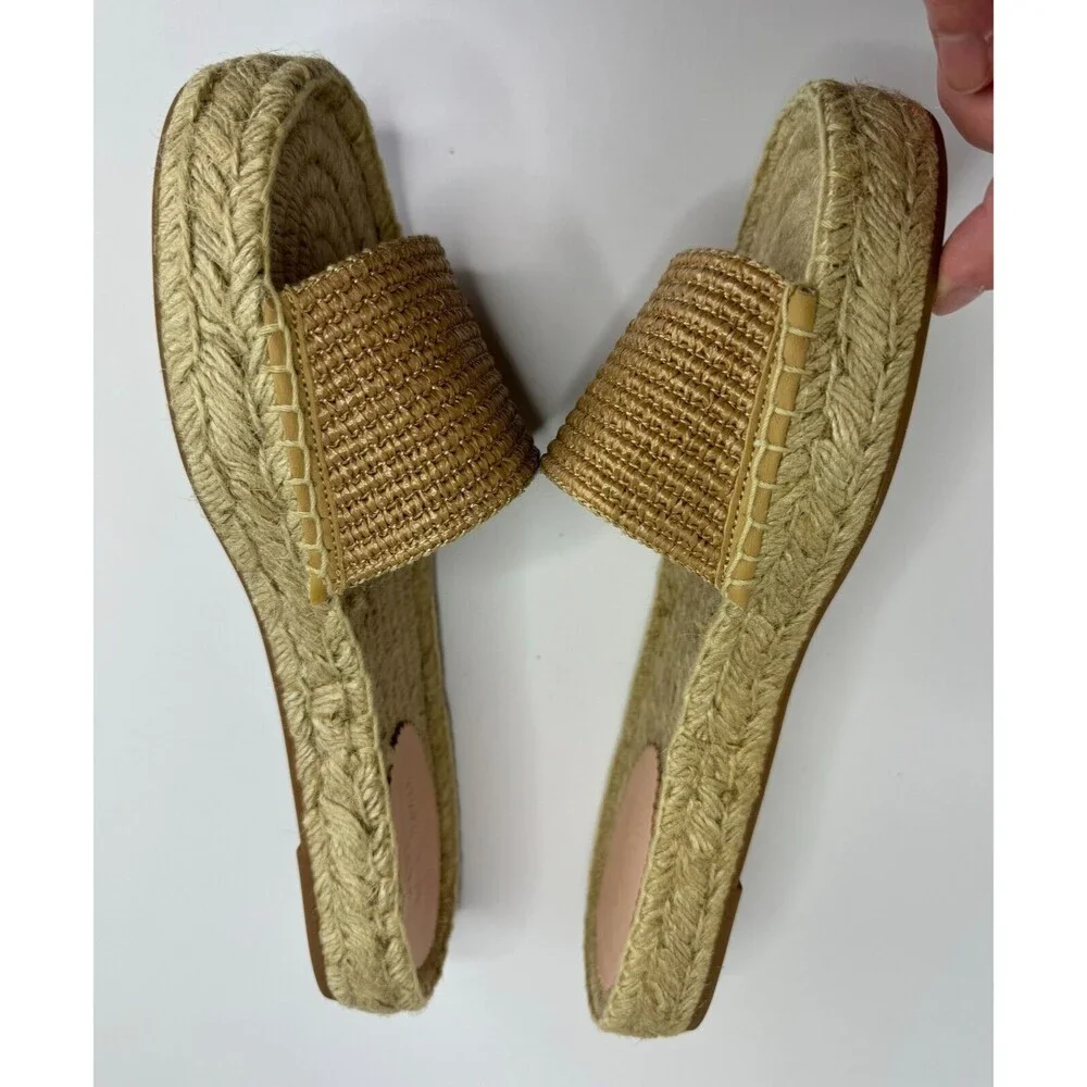 J. Crew Size 10 Raffia Woven Slip On Espadrille Sandals Beige Natural Casual NWT